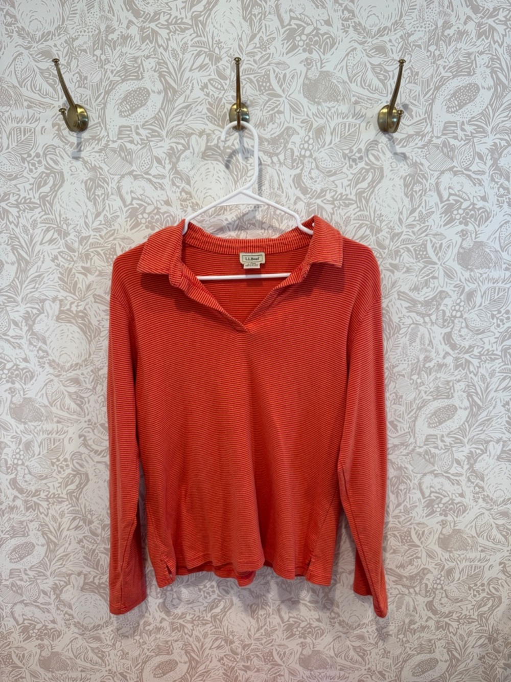 L.L. Bean Women's Coral-Red Long Sleeve Polo